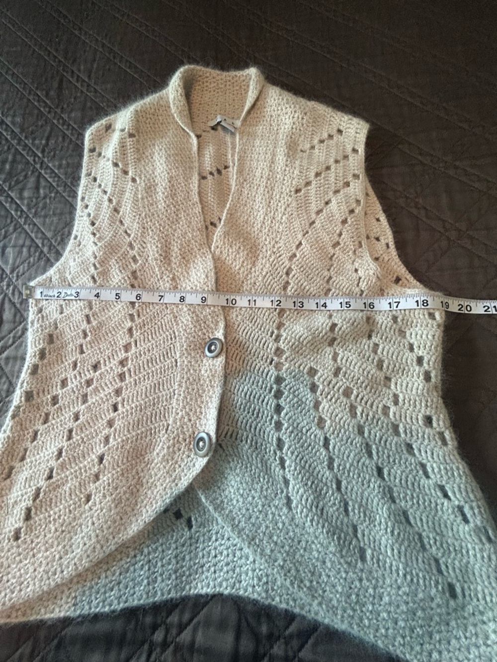 CAbi Cream Openwork Knit Button Front Vest - Picture 4 of 6